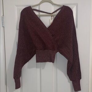 Burgundy Knit Sweater with Cross Back